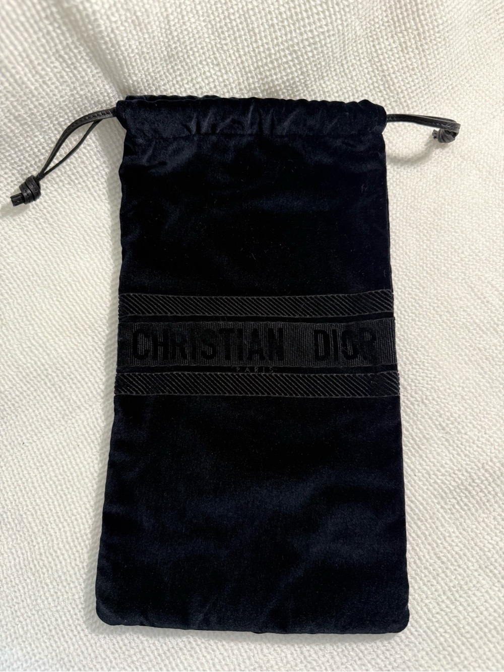 Dior Black Velvet Drawstring Pouch with Branded Band